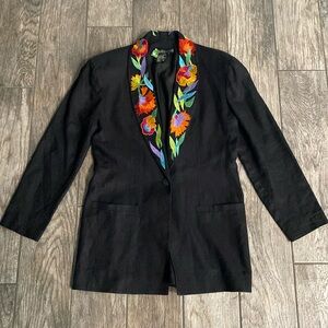 Vintage I.B. DIFFUSION Linen Embroidered Blazer Jacket SIZE 6